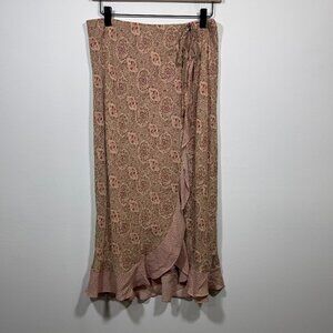 Amrose Womens Floral Ruffle Midi Pull On Skirt Sz M Faux Wrap Y2K Fairy Boho